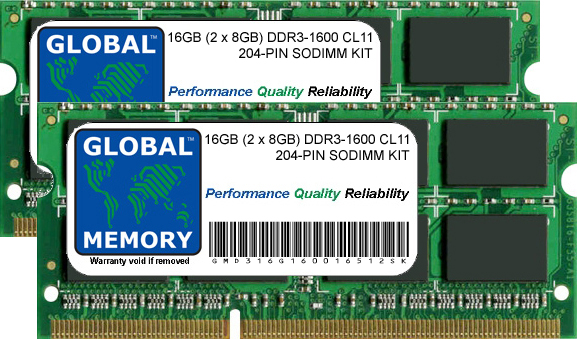 16GB (2 x 8GB) DDR3L 1600MHz PC3L-12800 204-PIN SODIMM MEMORY RAM KIT FOR PACKARD BELL LAPTOPS/NOTEBOOKS